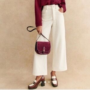 Like New Sézane Le Crop Trousers in Ecru Corduroy Size 4/36